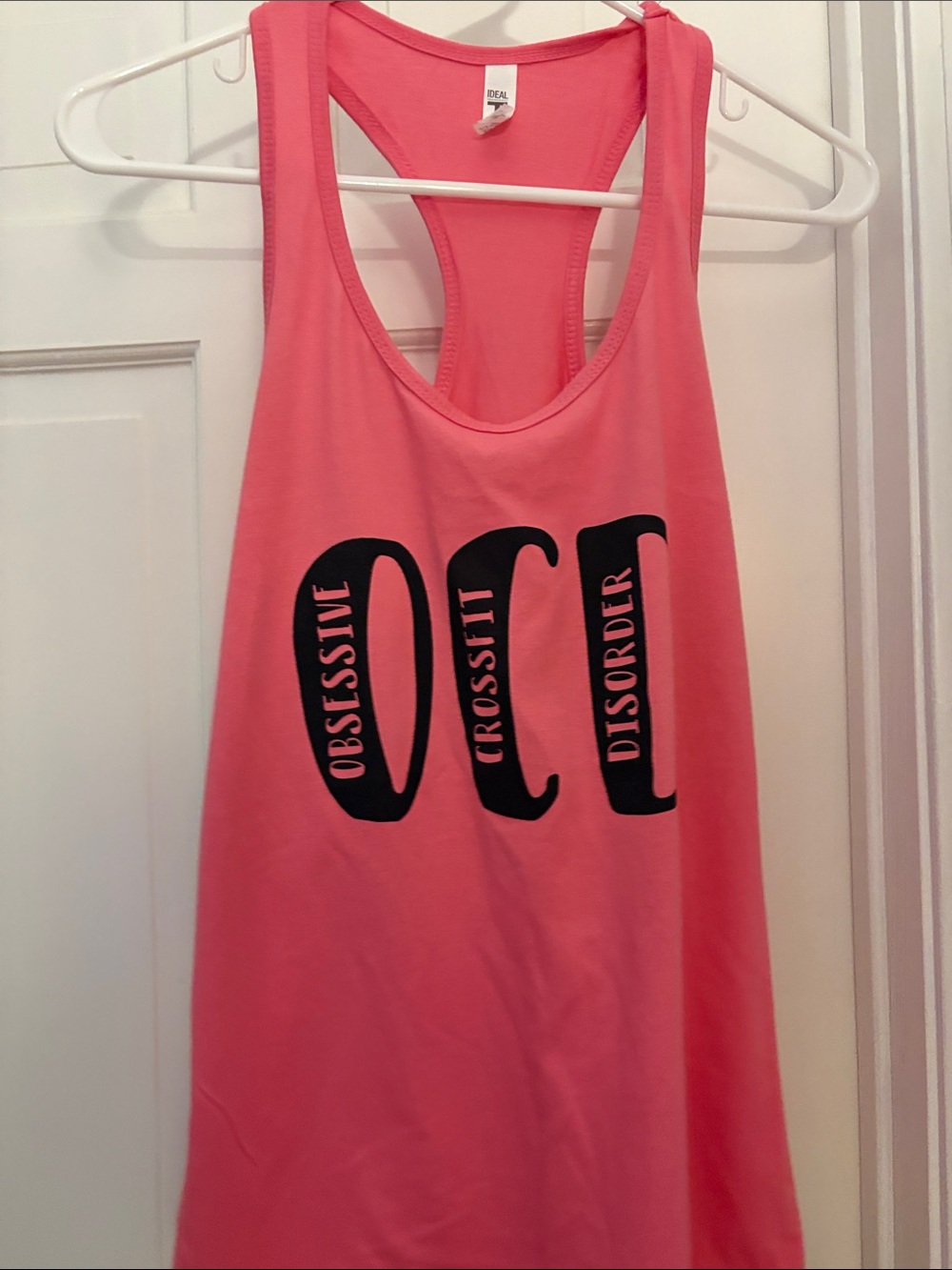 Pink Racerback Tank Top with Black 'OCD' Graphic